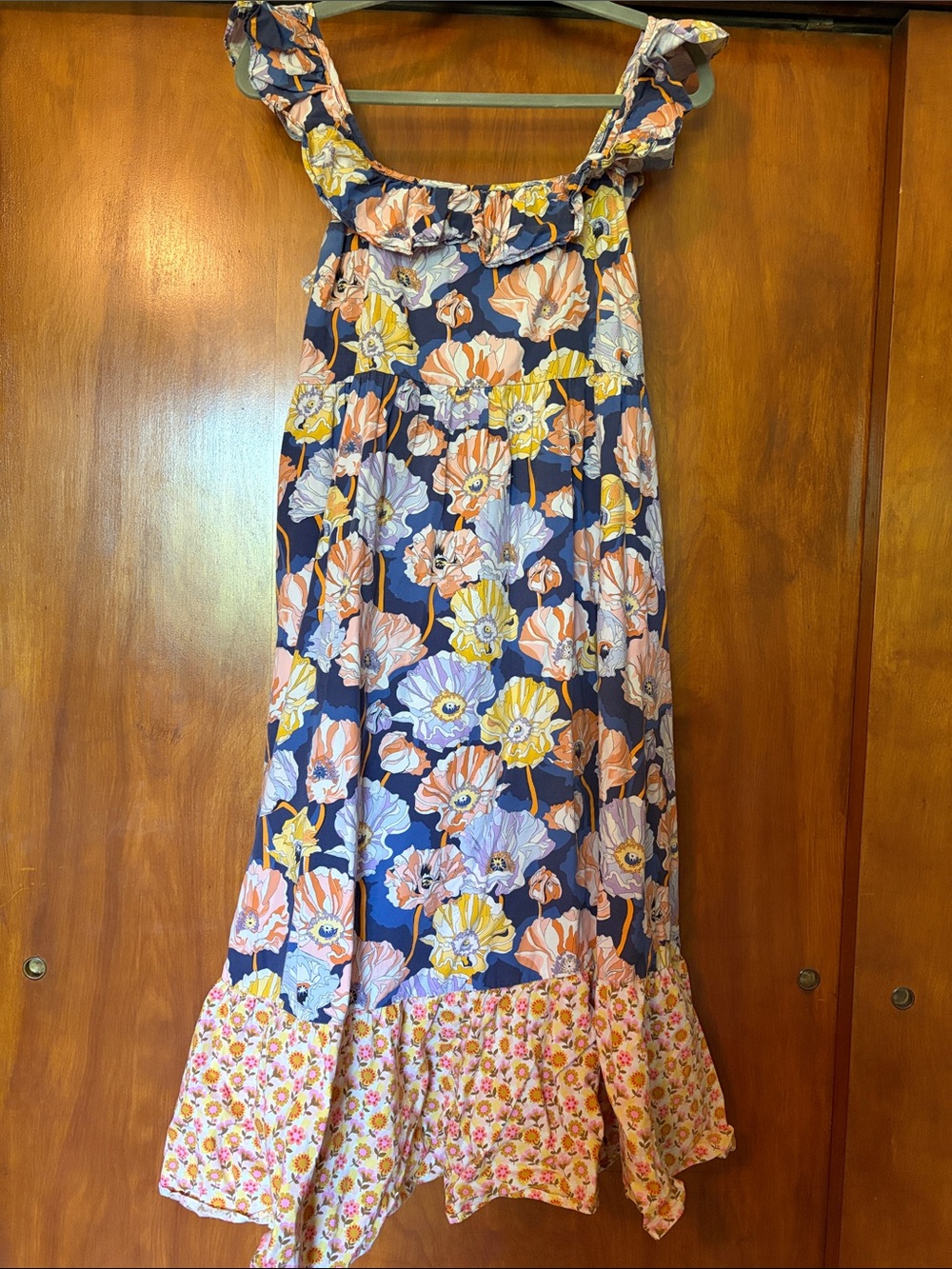 Cath Kidston Floral Ruffled Strap Dress - Navy, Yellow, Peach